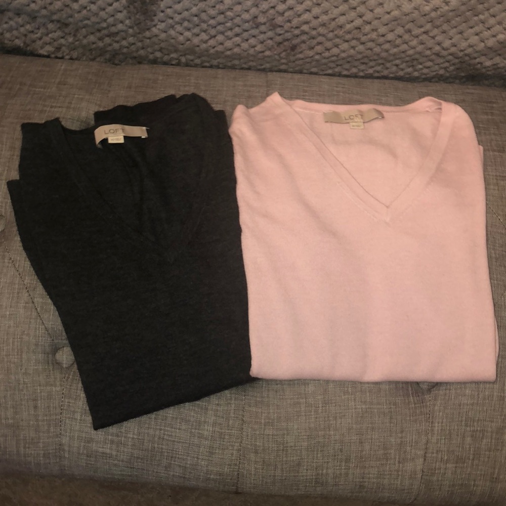 Loft sweaters, grey and lavendar